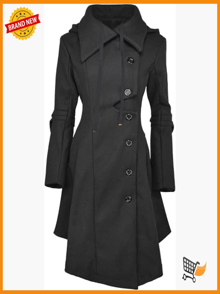 Long Trench Pea Coat Women Winter Thick Hooded Peacoat Outerwear Gothic Lapel